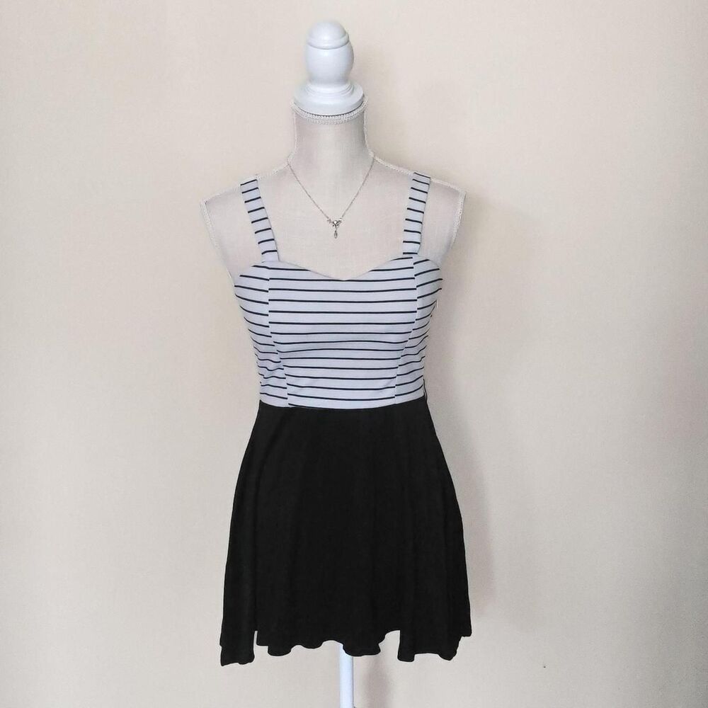 Black and White Striped A-line Dress